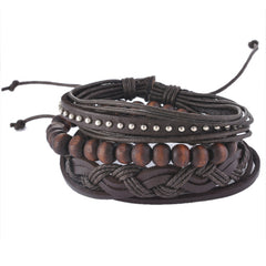 MJARTORIA Multilayer Leather Bracelets For Women Wood Bead Bracelet Men Casual Fashion Braided Punk Rock Unisex Jewelry