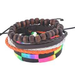 MJARTORIA Multilayer Leather Bracelets For Women Wood Bead Bracelet Men Casual Fashion Braided Punk Rock Unisex Jewelry