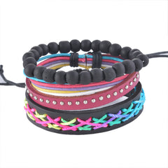 MJARTORIA Multilayer Leather Bracelets For Women Wood Bead Bracelet Men Casual Fashion Braided Punk Rock Unisex Jewelry