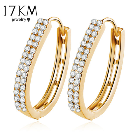 17KM U Shape Crystal Stud Earrings for Women Ear Jewelry Brincos Luxury Gold Color Earring 2017 New Fashion Wedding Accessories