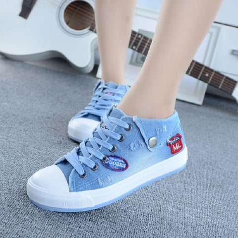 Shoes Women 2017 Sping Autumn Denim Casual Shoes Lace-Up Women's Fashion Flats High Top Canvas Shoes Woman Flat Shoes