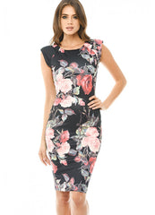 Women Dress Summer Elegant Floral Vestidos Printed Midi Wear To Work Business Casual Dress 1096