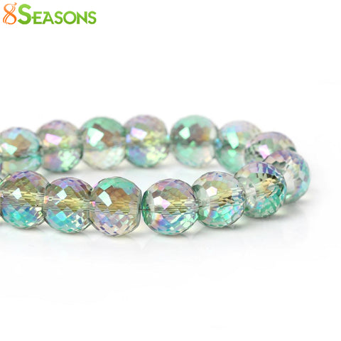 8SEASONS Glass Loose Beads Drum Green AB Color Transparent Faceted About 12mm( 4/8") x 9mm( 3/8"),Hole: Approx 1.7mm,20 Pcs