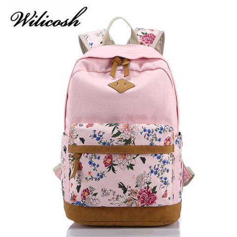 Wilicosh Floral Printing Women School Bag Backpack For Teenage Girls Backpacks Canvas Children Schoolbag Women Book Bags WBS050