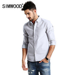 SIMWOOD 2017 New Autumn  Casual Shirts Men Long Sleeve 100% Pure Cotton Slim Fit Plus Size High Quality  CS1597