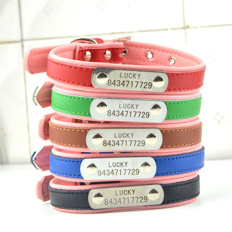 10 Colors 5 Sizes Pet Personalized Collar Soft Leather Laser Free Engraving Pet Name Phone ID Dog Puppy Collars