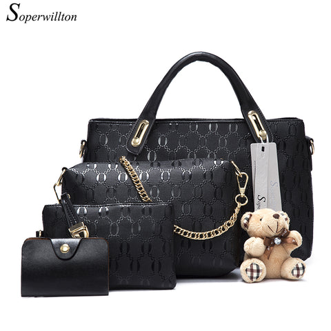 Soperwillton Women Bag Top-Handle Bags Female Famous Brand 2017 Women Messenger Bags Handbag Set PU Leather Composite Bag #150