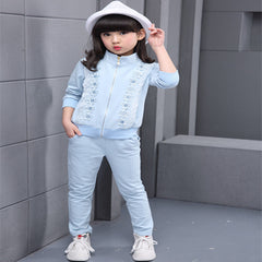 Kid sports wear girl's autumn sets children sports suit Girls Clothing Sets Velvet Sports Suits girl Jacket Pants Set YL261