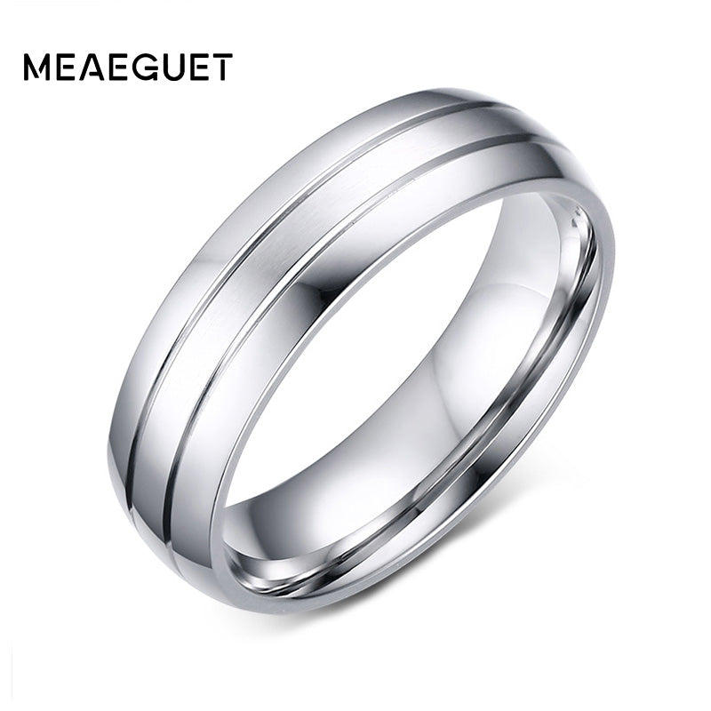 Meaeguet 6mm Wide Classic 2-Row Stainless Steel Rings Simple Design Men Wedding Rings USA Size 6-13