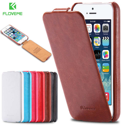 FLOVEME For iPhone 5 5S SE Case Retro Crazy Horse PU Leather Vertical Flip Phone Case For iPhone 5 5S SE Full Coverage Cover Bag