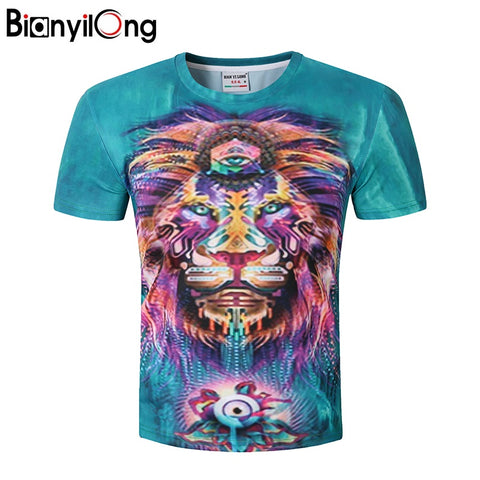 BIANYILONG New Fashion Men/women 3d t-shirt funny print colorful hair Lion King skull summer cool t shirt street wear tops tees