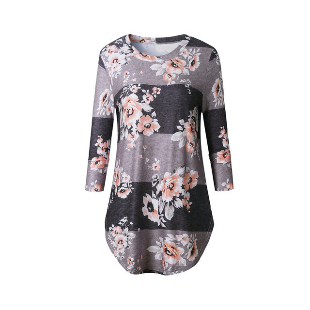 Fashion Casual Long Sleeve Printed Floral Flower T Shirt Women Top Tees Summer Autumn 2017 T-Shirt Femme Ladies Tshirt Clothes