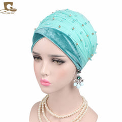 2017 New Women Luxury Gold Beaded velvet  Mesh Long Head Wrap Turban Hijab Long Tube Head Scarf Tie Headscarf Ladies Turbante