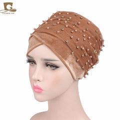 2017 New Women Luxury Gold Beaded velvet  Mesh Long Head Wrap Turban Hijab Long Tube Head Scarf Tie Headscarf Ladies Turbante