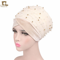 2017 New Women Luxury Gold Beaded velvet  Mesh Long Head Wrap Turban Hijab Long Tube Head Scarf Tie Headscarf Ladies Turbante