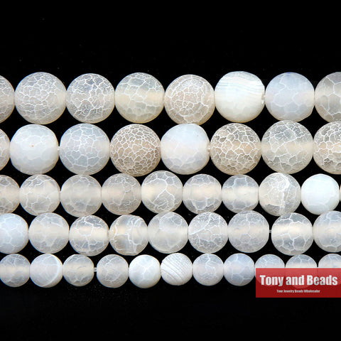 Free Shipping Natural Stone Frost Crab White Agates Round Loose Beads 4 6 8 10 12MM Pick Size For Jewelry Making