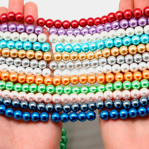 4mm 6mm 8mm 10mm Painted Color Pearlized Round Loose Glass Imitation Pearl Beads for Choker Necklace Jewelry Making