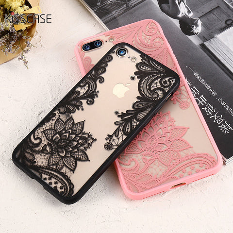 KISSCASE Phone Cases For iPhone 6 6s Plus 7 7 Plus 5 5s SE Luxury Lace Flower TPU Cover Case For iPhone 7 7 Plus  8 8 plus Coque