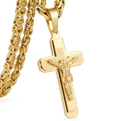 Crucifix Jesus Cross Necklace Stainless Steel Christs Pendant Gold Byzantine Chain Men Necklaces Jewelry Gifts 22