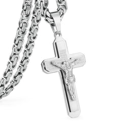 Crucifix Jesus Cross Necklace Stainless Steel Christs Pendant Gold Byzantine Chain Men Necklaces Jewelry Gifts 22