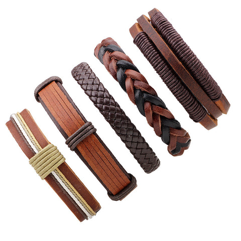 1Set/5pcs Multilayer Leather Bracelet Men Jewelry Vintage Punk Bracelet Punk Wrap Bracelets For Women Casual Men Jewelry