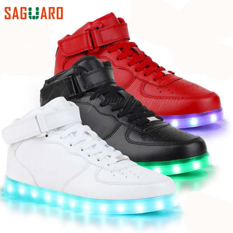 SAGUARO Casual LED Shoes Men Fashion High Top Light Up Glowing Shoes 2017 Adults Male Luminous Superstar Shoes Chaussure Homme