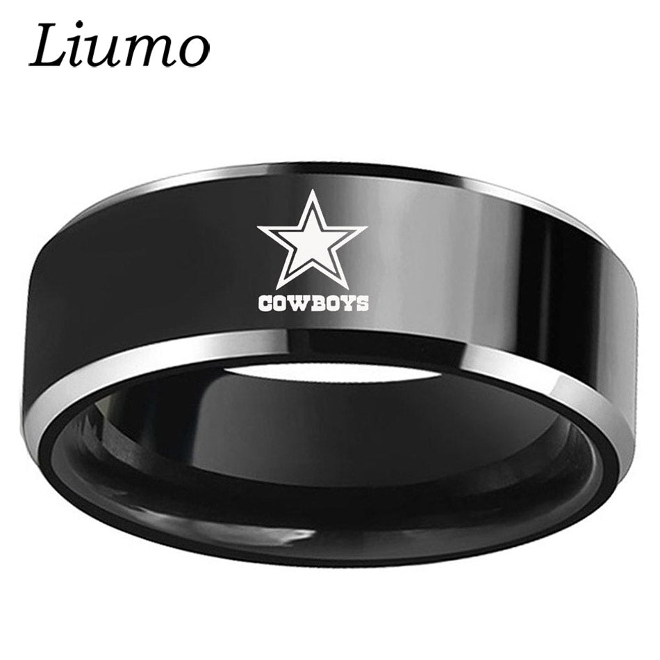 Liumo Dallas Cowboys Football Team Black Blue 316L Stainless Steel Men Ring Lr247