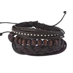 MJARTORIA Multilayer Leather Bracelets For Women Wood Bead Bracelet Men Casual Fashion Braided Punk Rock Unisex Jewelry