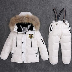 Super Warm Children Winter Suits Boys Girl Duck Down Jacket + Bib Pants 2 pcs Clothing Set Thermal Kids Snow Wear Top Quality