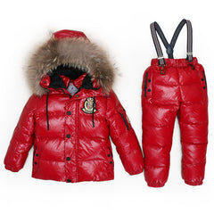 Super Warm Children Winter Suits Boys Girl Duck Down Jacket + Bib Pants 2 pcs Clothing Set Thermal Kids Snow Wear Top Quality