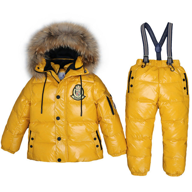 Super Warm Children Winter Suits Boys Girl Duck Down Jacket + Bib Pants 2 pcs Clothing Set Thermal Kids Snow Wear Top Quality