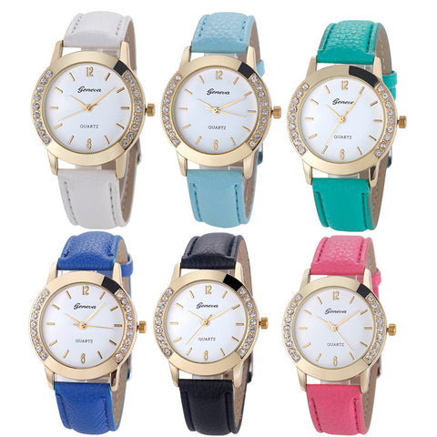 Geneva Fashion Women Diamond Analog Leather Quartz Wrist Watch Watches Female Cool Woman Watches relogio feminino Dress Relogio