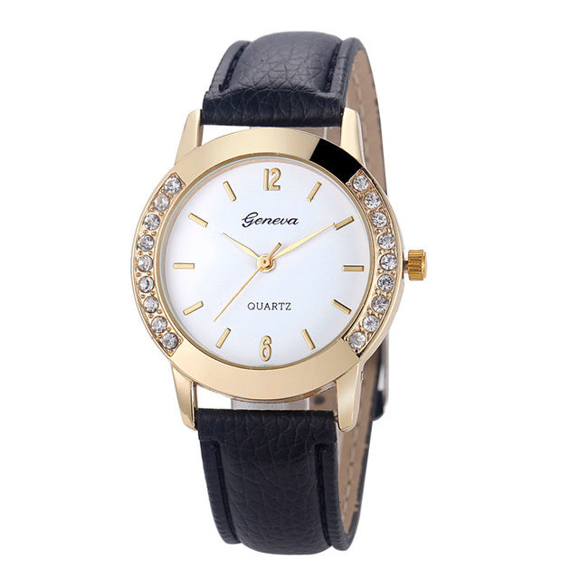 Geneva Fashion Women Diamond Analog Leather Quartz Wrist Watch Watches Female Cool Woman Watches relogio feminino Dress Relogio