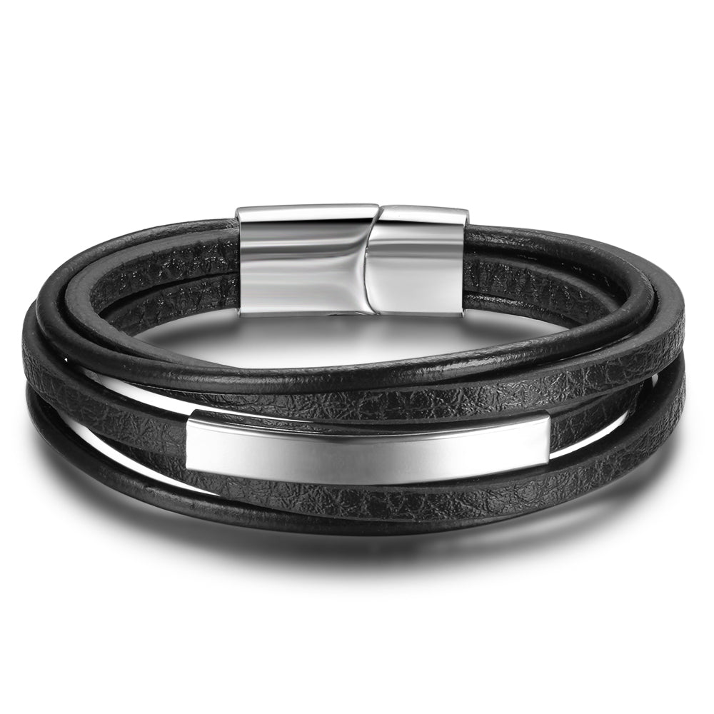 Bracelets & Bangles Stainless Steel Leather Bracelet Men Jewelry Punk Men Bracelet Black 22cm Charms Fashion Bangles(BA101879)