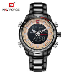 Men's NAVIFORCE Luxury Brand Sport Watches Men Dual Display LED Digital Waterproof Full Steel Quartz Watch Man Clock+origin box