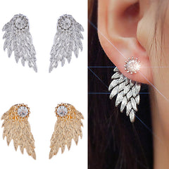 ES101 Crystal 3D Angel Wings Stud Earrings Inlaid Alloy Ear Jewelry Party Earring Gothic Feather Brincos Promotion