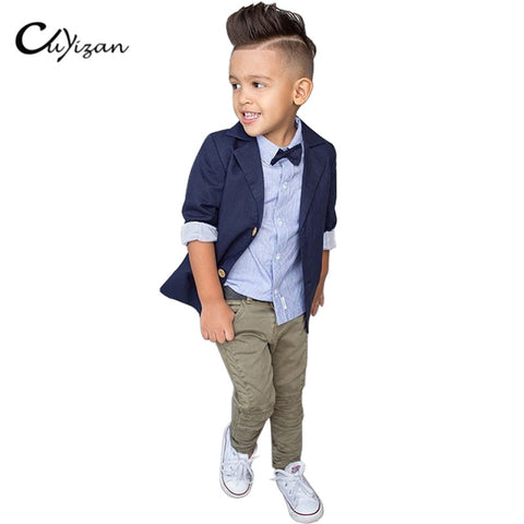 CUYIZAN 2017 chilren boy clothes suit spring autumn coat+t shirt+pants 3pcs/set formal suits kids clothing set winter party wear