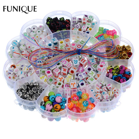 FUNIQUE Kid Beads Kit Set Findings For Jewelry Making Girl Toy Mix Color Spacer Acrylic Beads With Box For Children DIY Bracelet