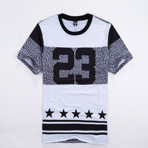 Men Hip Hop Street wear t shirt Number 23 Printed Men Casual Fashion Tshirts Crewneck Short Sleeves swag Stars tshirt