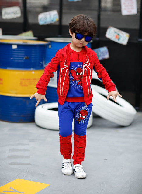 Hot Sale The New Cartoon Cotton Three-Piece Suit Children's wear Clothing Sets Spiderman Kids Clothes Spider-Man Suit P053