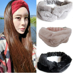 Elastic Wide Thick Fabric Winter Models the artificial rabbit fur Head Wrap Tie Hairband Headwear for Women Stretch Headbands