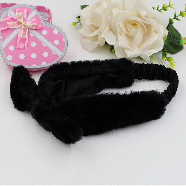 Elastic Wide Thick Fabric Winter Models the artificial rabbit fur Head Wrap Tie Hairband Headwear for Women Stretch Headbands