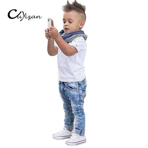 CUYIZAN Children street clothing sets fashion baby boys short sleeve shirt pants scarf 3pcs suits kids summer clothes suit wear