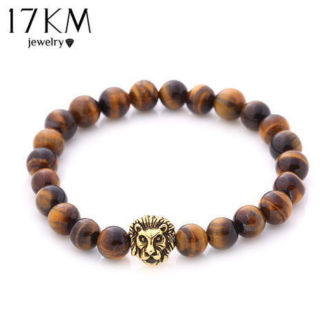 17KM 4 Colors Vintage Beads Buddha Bracelet Pulseiras Masculinas Natural Stone Lion Bracelet Women pulseras Mens Bracelets